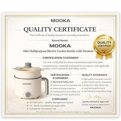 MOOKA Mini Multipurpose Electric Cooker Kettle With Steamer 1.5 Liter Inner Pot Non-Stick Hotpot Cooker For Cooking Hot Water Rice Idli Momos Tea 600W Portable Travel