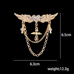 SYGA Men's & Women Suit Shirt Stud Lapel Pin Chain Tassel Brooch Pin with Wings cross model Crystal Chain(Gold)