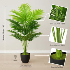 GARDEN GYANI Artificial Areca Palm Plant with Black Pot – 145 cm Tall Faux Tropical Decorative Plant with 35 Leaves for Home, Office & Living Room Décor