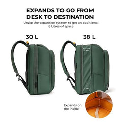 MOKOBARA Em Telescope Backpack | 30L Expandable to 38L | Fits 16 inch Laptop | Water-Resistant Vegan Leather & Nylon | Travel, Work & School | Ergonomic Design, Padded Straps