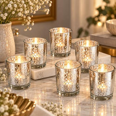 The Purple Tree Rose Gold Mercury Votive Tealight Candle Holders for Diwali and Christmas (Pack of 6) - Corporate Gifts, Home Decor, Decoration - Glass