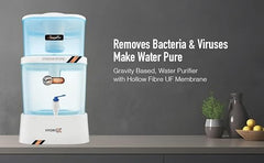 Pureplus Gravity Water Filter | 20 Liter Top Water Purifier | Chemical Free, Electricity Free | Water Filter for Home, Kitchen & Camping (White & Blue)
