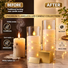 CAVY LED Glass Pillar Candles Light with Acrylic Fiber Glass | Flameless Smokeless Decorative LED Candles Faux Dancing Wicks | Perfect for Diwali Decoration, Home Decor, Gifting, Wedding (Set of 5)
