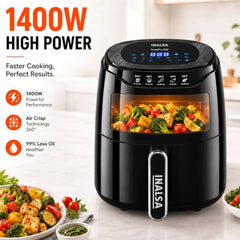 INALSA Air Fryer 4.2 ltr|1400 W with Air Crisp Technology|Temperature & Timer Control|8 Preset Menu & Digital Display|Air fry, Bake,Roast,Reheat,Dehydrate|Airfryer Recipe book(Tasty Fry Digital)