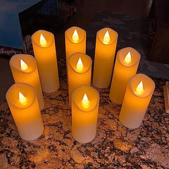 Flameless LED Pillar Candle Set of 2 | Acrylic Fiber Glass | Dancing Faux Wick | Remote Control with Battery Operated 3 AA | Home Décor & Gifting | 3" D x 6" H | Red
