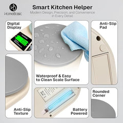 HomeBasic Digital Kitchen Weighing Scale 10kg |Food Weighing Machine, Weight Scale for Food, 1g Accuracy, Multi-Unit (g, oz), Tare Function, Waterproof Platform for Cooking, Baking & Diet (Beige+Grey)