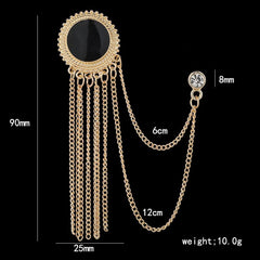 SYGA Men's & Women Suit Shirt Stud Lapel Pin Chain Tassel Brooch Pin with Crystal Chain(Classic Round Tassel Gold)