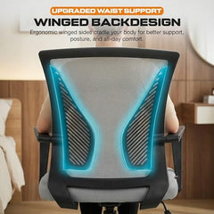 DROGO Comfortwing Premium Ergonomic Office Chair for Work from Home, High Back Computer Chair with Breathable Mesh, Armrest, Adjustable Seat, Rocking & Winged Back | Mesh Chair for Office (White/Blue)