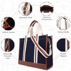 Womanix Canvas Laptop Tote Bag,14 inch Laptop Bag, Black Shoulder Bag, Casual Briefcase, Tote Bag For Women, Travel, Office, College