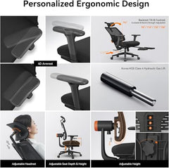 DROGO Bold Posture Ergonomic Office Chair for Work from Home with Adaptive Lumbar Support, Laptop Tray, 4D Armrest, Recline, Adjustable Height & Headrest, High Back Computer Chair With Footrest (Grey)