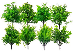 Dekorly Artificial Plastic Mix Green Grass Fake Outdoors Plant Bushes Decor Faux Greenery Shrubs For Outdoor And Indoor, Artificial Shrubs Stems | Height- 7 Inches (Multi-16)
