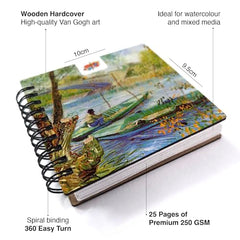 The Crafthives Van Gogh Starry Night Pocket Sketchbook | Wooden Hardcover Mini Art Book | 250 GSM Paper | Spiral Bound Travel Sketch Pad for Watercolour & Mixed Media