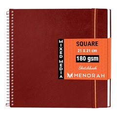 MENORAH - Artist Square Sketch Book - 180 GSM - Square Drawing Book - (100 Pages/50 Sheets) - Hard Metal Spiral Bound - (15.0 cm x 15.0 cm) - Pink