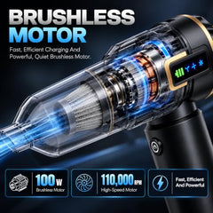 KKORE Typhoon Cordless Car Vacuum Cleaner 4-in-1 Vaccum Blower Inflate Deflate | 18000Pa Powerful Suction | 110000 RPM Brushless Motor | 6000mAh Battery | LED Display | 9 Attachments | 1 Year Warranty