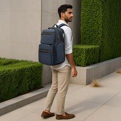 ICON The Overnighter Laptop Backpack 30L | Durable Oxford Fabric, Fits 15.6" Laptops | USB Charging Port, Luggage Sleeve | Water-Resistant, Multipurpose Unisex Bag for Short Trips - Blue.