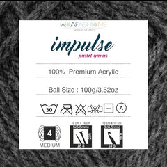 WOAFASHIONS - World of Arts Impulse Hand Knitting & Crochet Yarn, Premium Acrylic, 4 : Medium (Anchor Grey) (100gms / 3.5oz / 200mtr / 218yds)