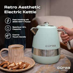 CΓRAA Retro Electric Kettle 1.8 Litre | Water Kettle Electric with 304 Stainless Steel Body, Auto Shut-Off, Detachable Lid, Dry-Boil Protection, 360Β° Base & Cool-Touch Handle | Green | 2000 W