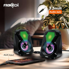 FRONTECH 2.0 USB Powered Multimedia Speakers with RGB Lights | 2 x 3W Drivers (5.2 cm) | AUX Connectivity | for Laptop, PC, Mobile | 1 Year Warranty (SW-0076, Black)