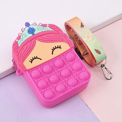 SYGA Children Pop It Fidget Princess Silicone Bag Kids Push Popper Educational Decompression Bubble Shoulder Bag (Baby Blue)