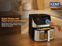 KENT Digital Air Fryer 5L | 1400W | Bake, Grill & Roast | Up to 80% Less Oil Usage | 8 Preset Menu | Rapid Heat Circulation | Digital Display & Touch Control Panel | Glass Window with in built Light