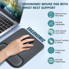Tukzer Gel Mouse Pad Wrist Rest Memory-Foam Ergonomic Mousepad| Cushion Wrist Support & Pain Relief| Suitable for Gaming, Computer, Laptop, Home & Office Non-Slip Rubber Base (Grey)