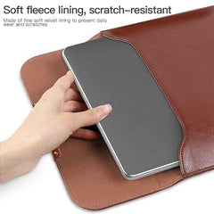 SwooK 15-16 Inch Laptop Sleeve with Handle & Pouch – Waterproof PU Leather Slim Case Compatible with MacBook Pro 16", Dell XPS 15, Lenovo, HP, ASUS – Scratch Resistant, Velvet Lined- Coffee