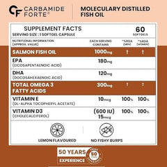 Carbamide Forte Multivitamin Tablet for Men with Probiotics & Salmon Omega 3 fish Oil Capsules | Salmon Fish Oil Omega 3 Capsule 1000mg and Multivitamin Tablets Combo | 60 Tablets + 60 Softgels