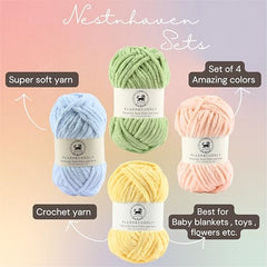 NESTNHAVEN , Plush & Cuddly Sets 2.0 , Chenille Yarn Supersoft Hand Knitting Wool Ball, set of 4 , 400 grams (1 Ball/100 Gram Each) Suitable for Craft, Babywear, Toys , Baby Blankets , 5 Bulky, Shades - NNHS 2.0 (Set 26 baby Pink , lilac , hot pink…