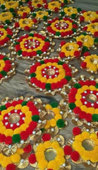 Webelkart Premium Pack of 9 Diwali Decoration Flower Rangoli Diwali Decorative Rangoli with Diya Set, Tea Light Candle Holder Floor Rangoli Festival Decor Home,Deepawali Center 10" and Samll 4" in