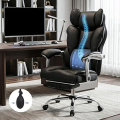 DROGO Emperium Office Chair for Work from Home 400LBS | Ergonomic Executive Boss Chair with PU Leather,High Back, Spacious Cushion Seat & Pumping Lumbar Support | Premium Metal Base & Footrest (White)