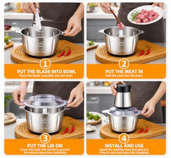 800W Electric Meat Grinder & Food Chopper with 304 Stainless Steel Bowl, 4-Blade Vegetable Processor, 2-Speed Control for Meat, Fish, Fruits, Onion, Garlic, Nuts & More for Home Kitchen, Easy Cleaning