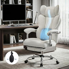 DROGO Emperium Office Chair for Work from Home 400LBS | Ergonomic Executive Boss Chair with PU Leather,High Back, Spacious Cushion Seat & Pumping Lumbar Support | Premium Metal Base & Footrest (White)