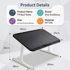 StarAndDaisy T9 Foldable Bed Table for Laptop & Study, 4-Level Adjustable Angled Tabletop, Large Desktop Surface with Anti-Slip Stopper, Tablet & Phone Slot, Storage Drawer, Stable Legs, PP & TPE
