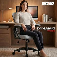 DROGO Comfortwing Premium Ergonomic Office Chair for Work from Home, High Back Computer Chair with Breathable Mesh, Armrest, Adjustable Seat, Rocking & Winged Back | Mesh Chair for Office (White/Blue)