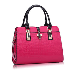 SYGA Leather Hand-Held Crocodile Pattern Women's Bag Single-Slant Handbag(ROSE RED)