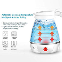 AZHARI COLLECTION Travel Folding Electric Kettle, Fast Boiling, Portable Electric Kettle, 600ml Boil Dry Protection, 100-240V Food Grade Silicone Foldable Kettle (Multicolor), 600 watts