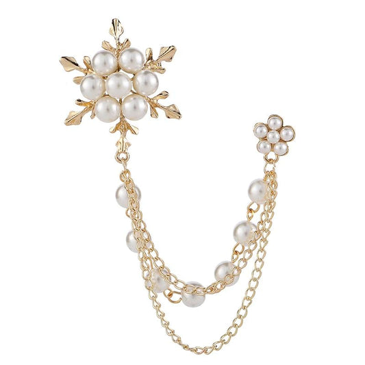 SYGA Snowflake Flower Brooch Pin with Pearls and Crystals, Gold, for Men & Women