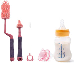 SYGA 3 Pcs Silicone Baby Bottle Brush Set, 360? Rotating Long Handle Water Bottle Cleaner Brush, Teat & Straw Brush Cleaning Cup Brush for Baby Bottles Plastic Bottles Glass Bottles Straws - Pink