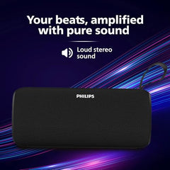 PHILIPS Audio TAS2400BK Portable Bluetooth Speaker with Stereo Sound, 32W RMS, 2400mAh Rechargeable Battery, BT v5.3 Connectivity, IPX4 Waterproof, Supports TF/USB/BT Modes with Hanging Strap (Black)