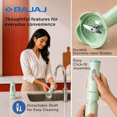 Bajaj HB-20 Silent 300W Hand Blender | Detachable Abs Blender Stem | Penta Flow Breaker | Easy Click Fit Locking | 2 Yr Warranty 【Green】
