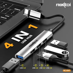 Frontech 8-in-1 Multi-Port Expansion Hub, Dual Input (USB-C & USB), High-Speed Data Transfer, Metal Matt Finish, Backed with 1 Year Warranty (NC-0058)