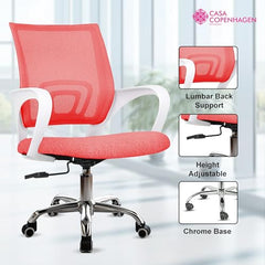 Casa Copenhagen Mesh Mid Back Office/Study/Computer/Revolving/Desk Chair for Work from Home -Metal Base, Height Adjustable Seat - Grey Milange & Black Handle