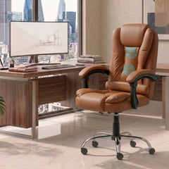 Casa Haus Italia Premium Leatherette Office Chair for Work | Boss Chair, Ergonomic Executive, Luxurious Cushioned Arms & Seat, 2 Point Back Massager, Heavy Duty Metal Base (Burgundy)
