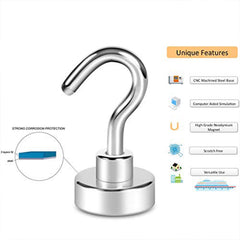 SYGA Strong Neodymium Magnetic Hook E16 Metal Suction Non-Marking Round Hook Salvage Magnet with Eye Bolts KNE20 Pull Max 12KG - Pack of 2