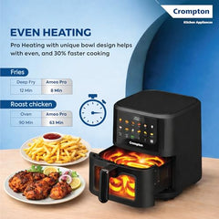 Crompton Ameo Edge 5L Digital Air Fryer, NutriGuard Technology, 10 Preset Menus, Interactive Digital Display, SilentPro Technology, Edge-to-Edge Design,1 Year Warranty (ACGAF-AMEO EDGE 5L)