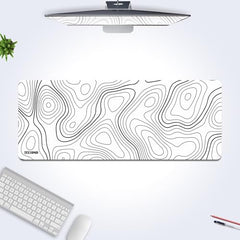 White Topographical XXL Gaming Deskmat 900x450mm – Extended Mousepad for PC