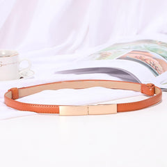 SYGA Women Leather Belt Thin Skinny Metal Gold Elastic Buckle Waistband 22-36 Waist Belt Dress Accessories(Orange)