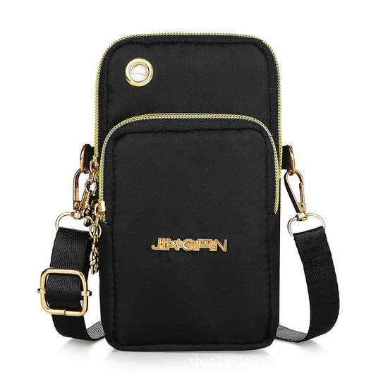 MOMISY Small Cross Body Bag, Multifunction 3 Layer Mini Shoulder Bag Phone Purse Armband with Headphone Port for Teens Girls Ladies Women (Black)