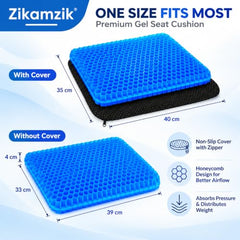 ZIKAMZIK Gel Cushion Orthopaedic Seat Cushion | Upgraded Breathable Gel Seat Cushion with Non-Slip Cover for Office Chair, Car, Wheelchair & Home | Comfortable Support for Long Sitting