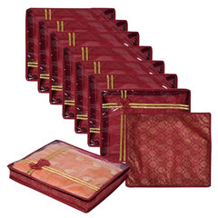 Kuber Industries Non-Woven Saree Storage Bag | Clothes Storage Bag | Wardrobe Storage Bag | Cloth Storage Organizer | Top Visible Window Saree Bag | Bow Golden Printed | 3 Inch | Pack of 6 | Maroon